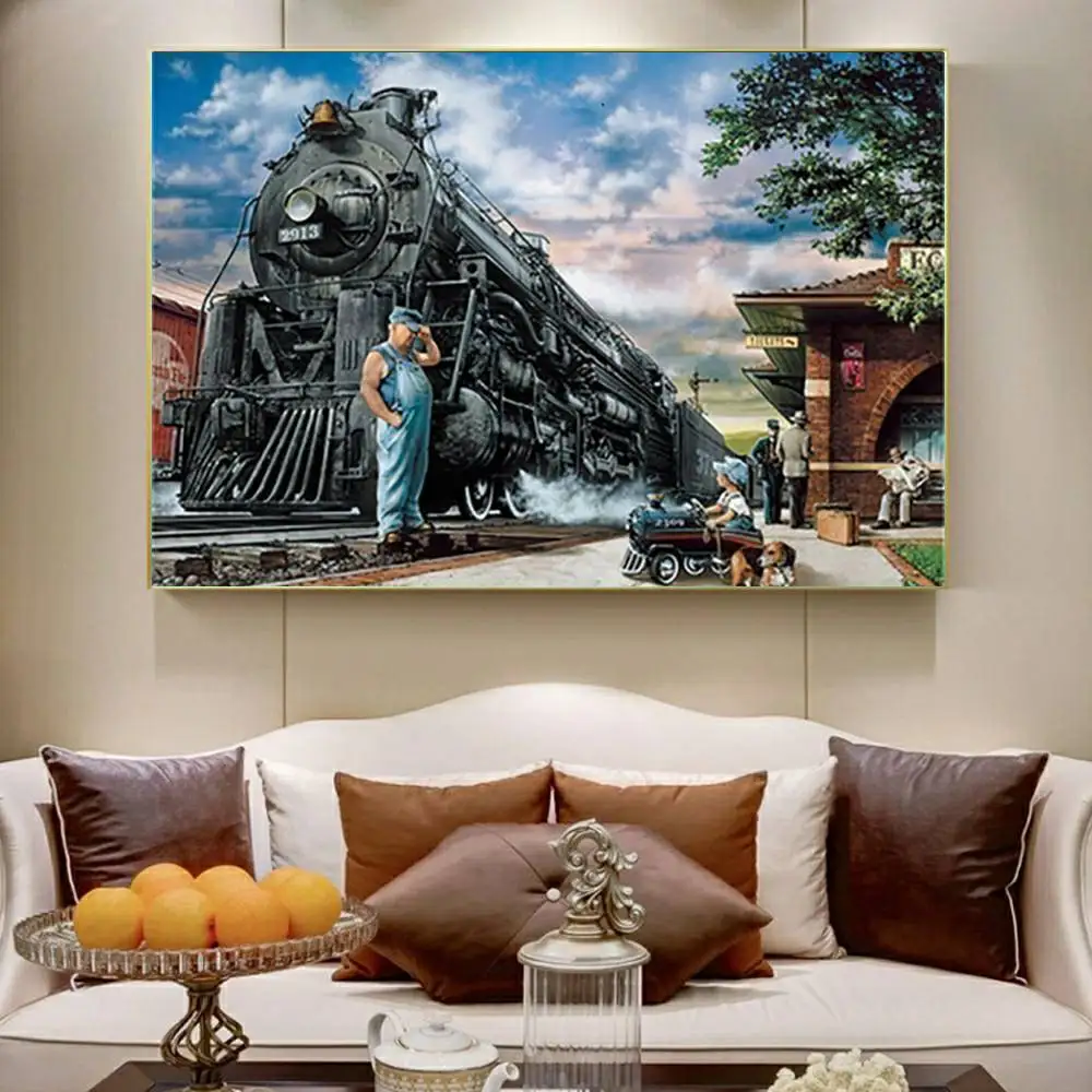 1PC frameless Train Nature Scenery Diamond Painting Full Drill Printed Cross Stitch Offers Mosaic Embroidery Set Home Decor 5D D