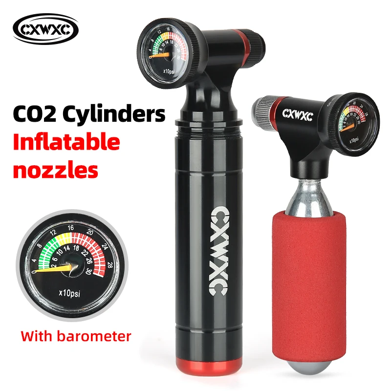 CXWXC Mini Bicycle CO2 Pump Portable Tire Inflator For Schrader Presta Adapter MTB Road Bike Aluminum Alloy CO2 Cartridge Pump