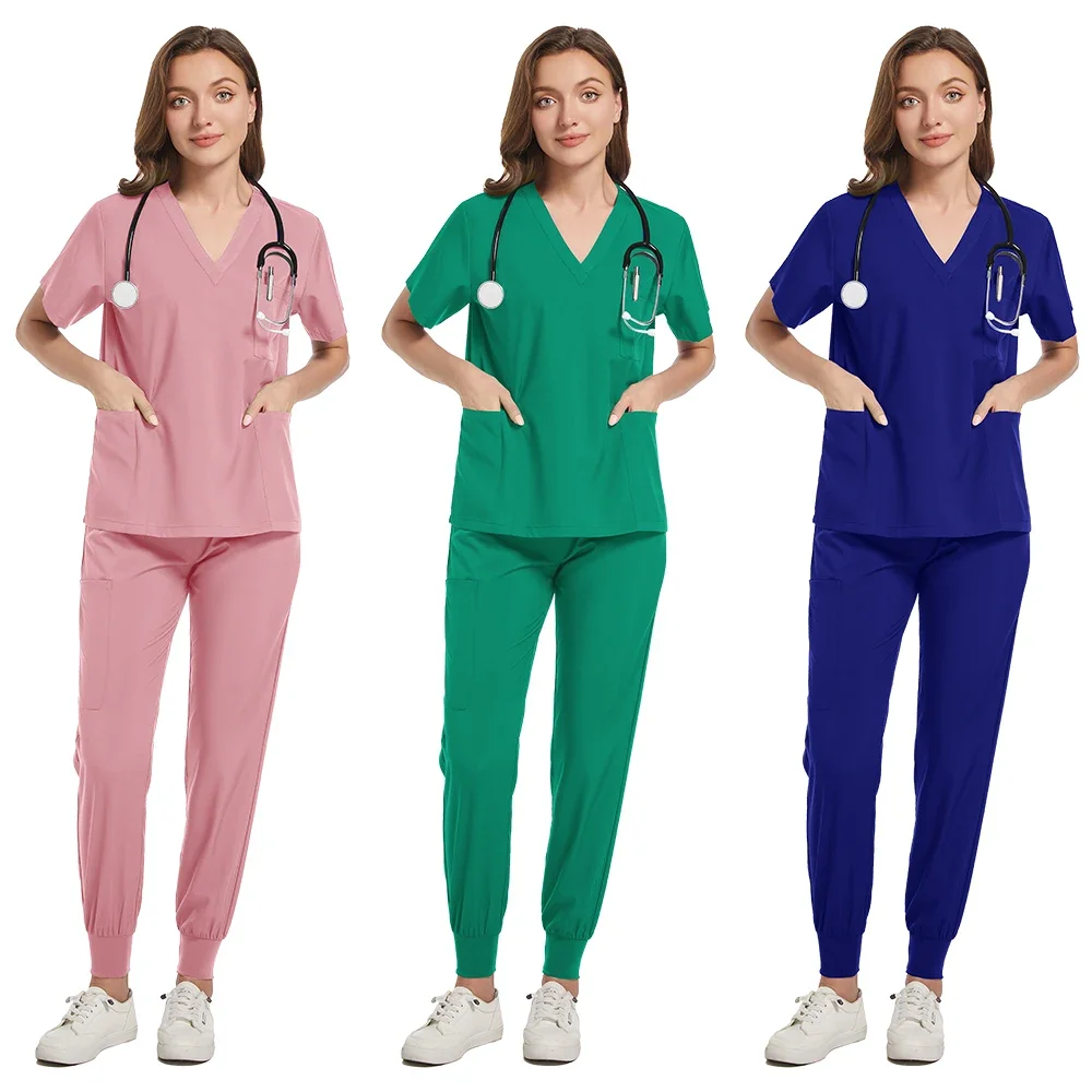 Uniforme d'hôpital multicolore pour femme, haut et pantalon de soins infirmiers médicaux, ensemble de gIslande avec poches, à la mode, nouveau, 2024