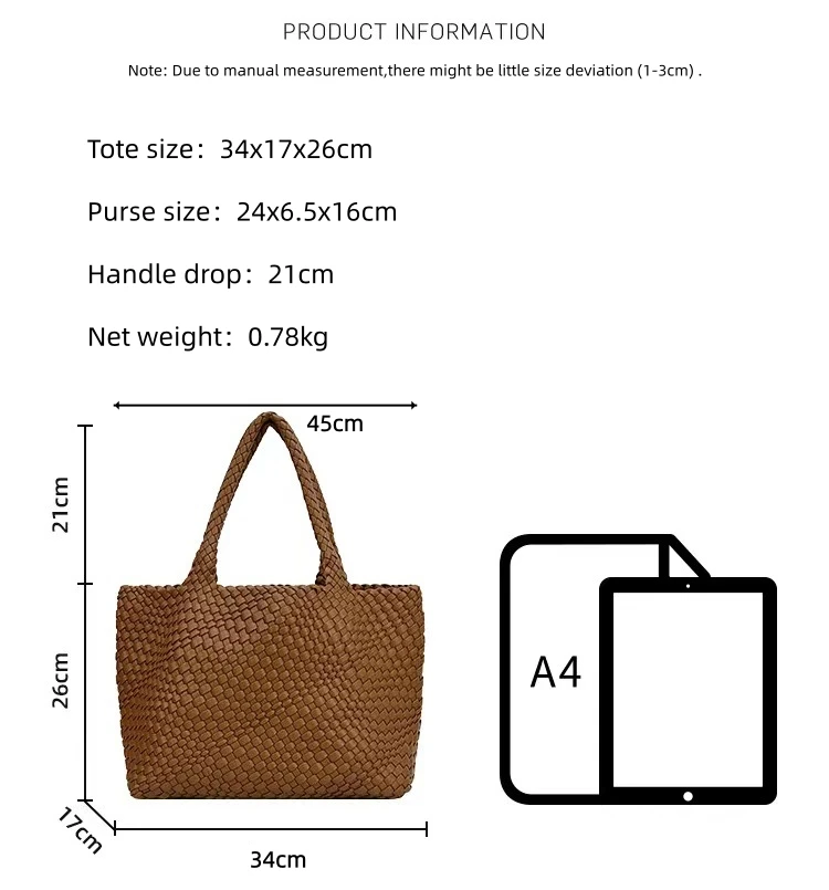 Ultra Soft Large Woven Shopper Tote Bag Spacious Vegan Leather Woven Handbag Purse Retro Handmade Travel Shoulder Bag Set image 6