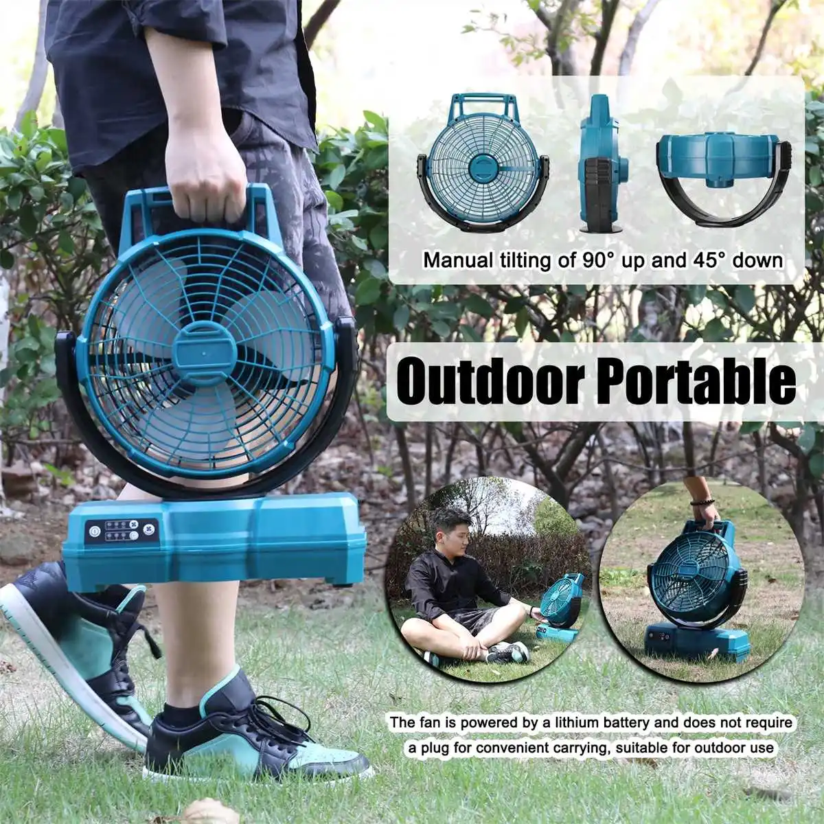 Portable Cordless Fan 3 Adjustable Wind Gears Rotatable Summer Fans Time Setting Functions Long Time Use for Makita 20V Battery