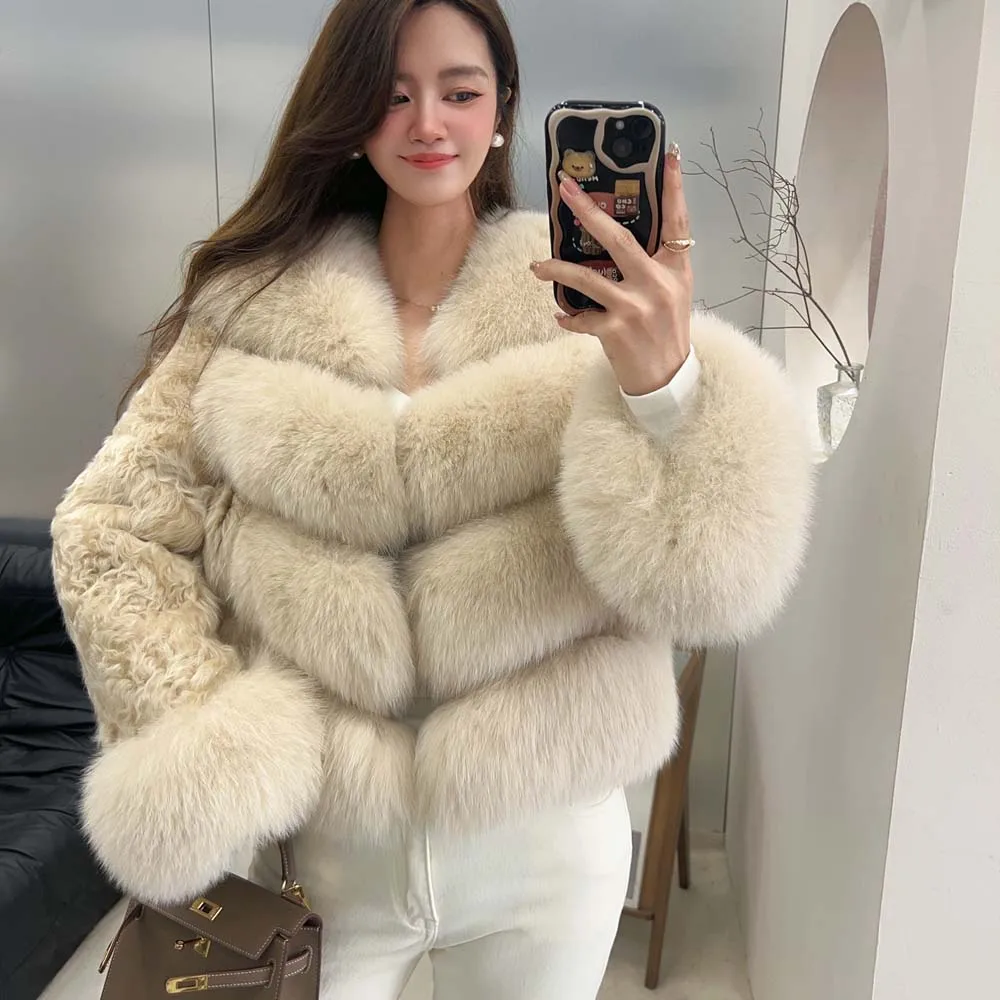 여성용 모피 코트 여우털 재킷 양털 모피 재킷 천연 리얼 여우털 재킷 코트 양털 모피 재킷