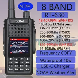 Radtel-walkie-talkie de banda aérea de aviación, banda completa a prueba de agua, frecuencia de copia inalámbrica, RT-630, 10W, IP67