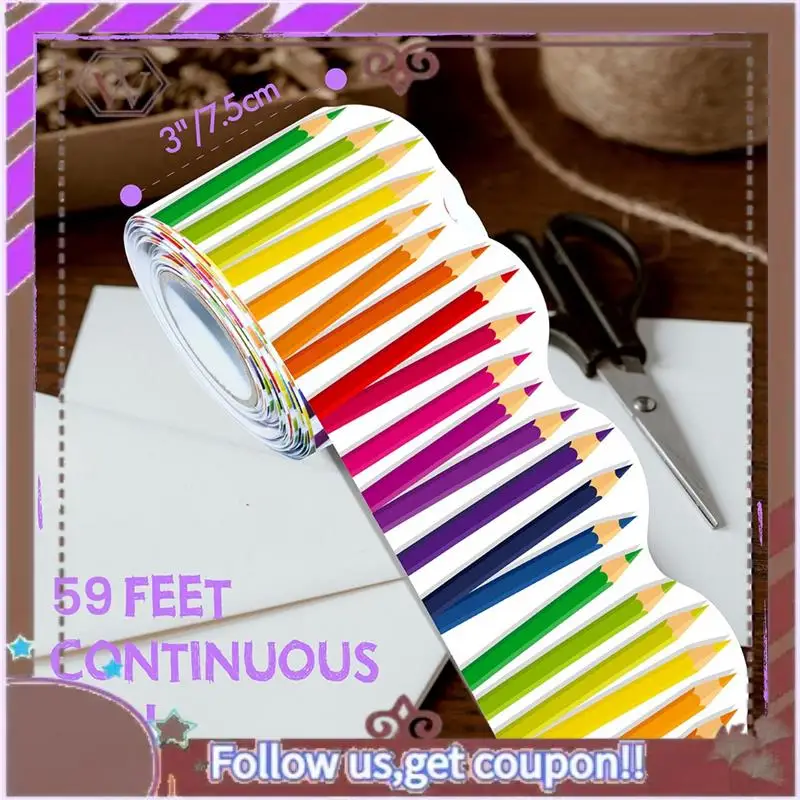 ABBG-1 لفة 59Ft ذاتية اللصق لوحة الإعلانات الحدود صدفي الحدود مع أنماط قلم رصاص لديكور مكتب الفصول الدراسية