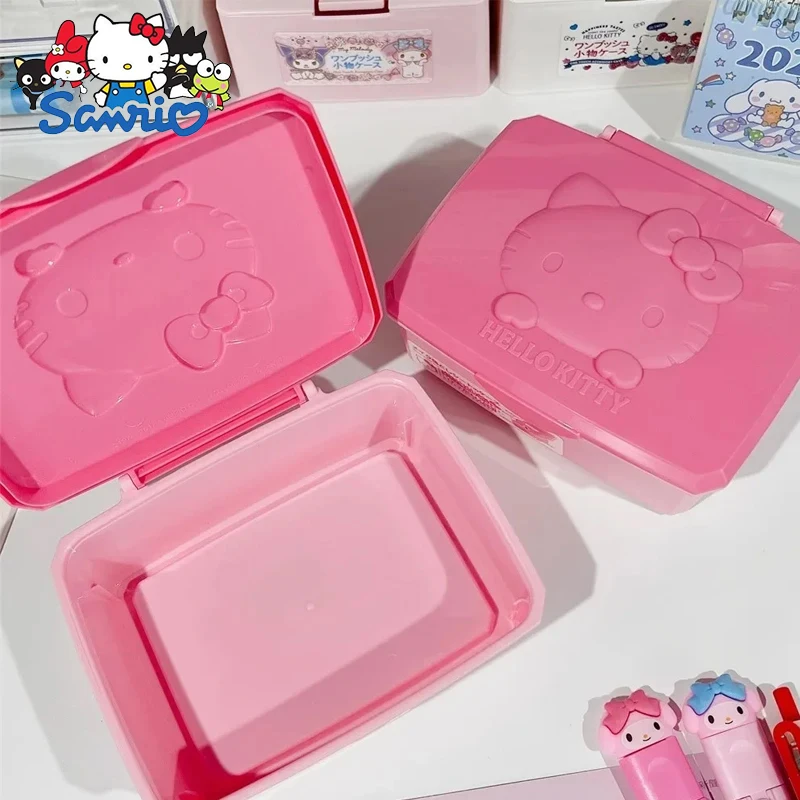 Kawaii Hello Kitty Kuromi Storage Box Cartoon Flip Style Girls Jewelry Lipstick Small Items Multipurpose Dustproof Storage Boxes