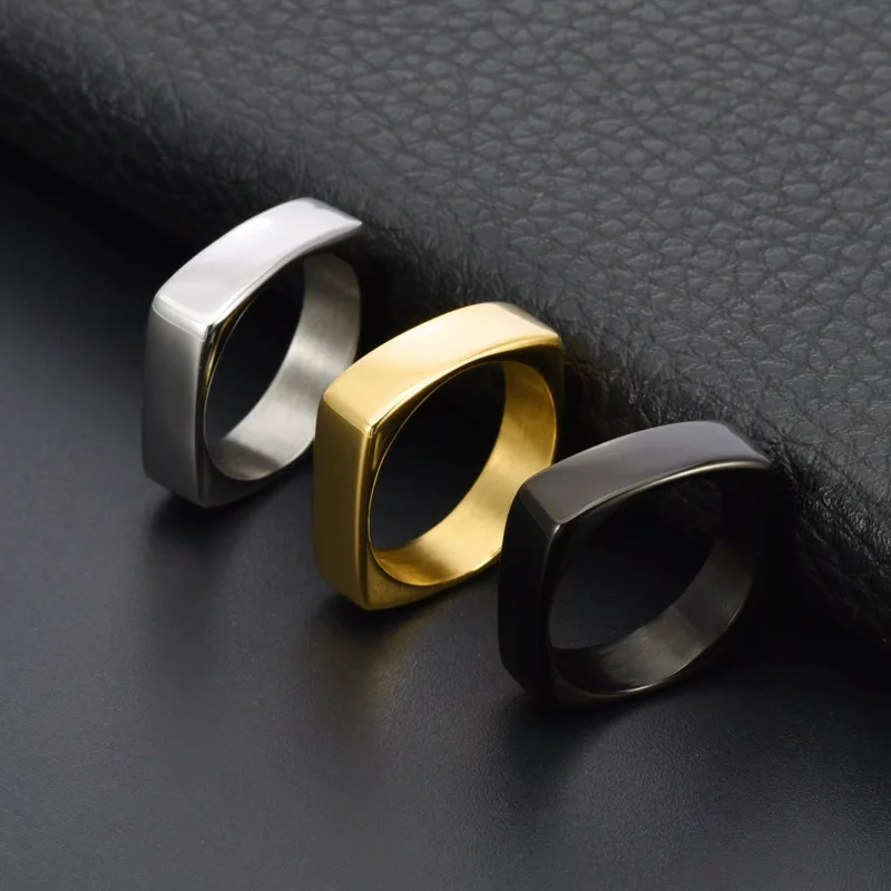 6mm Wide Square Titanium Steel Ring Polished Minimalist Couple Bands Matching Modern Wedding Jewelry for Him and Her