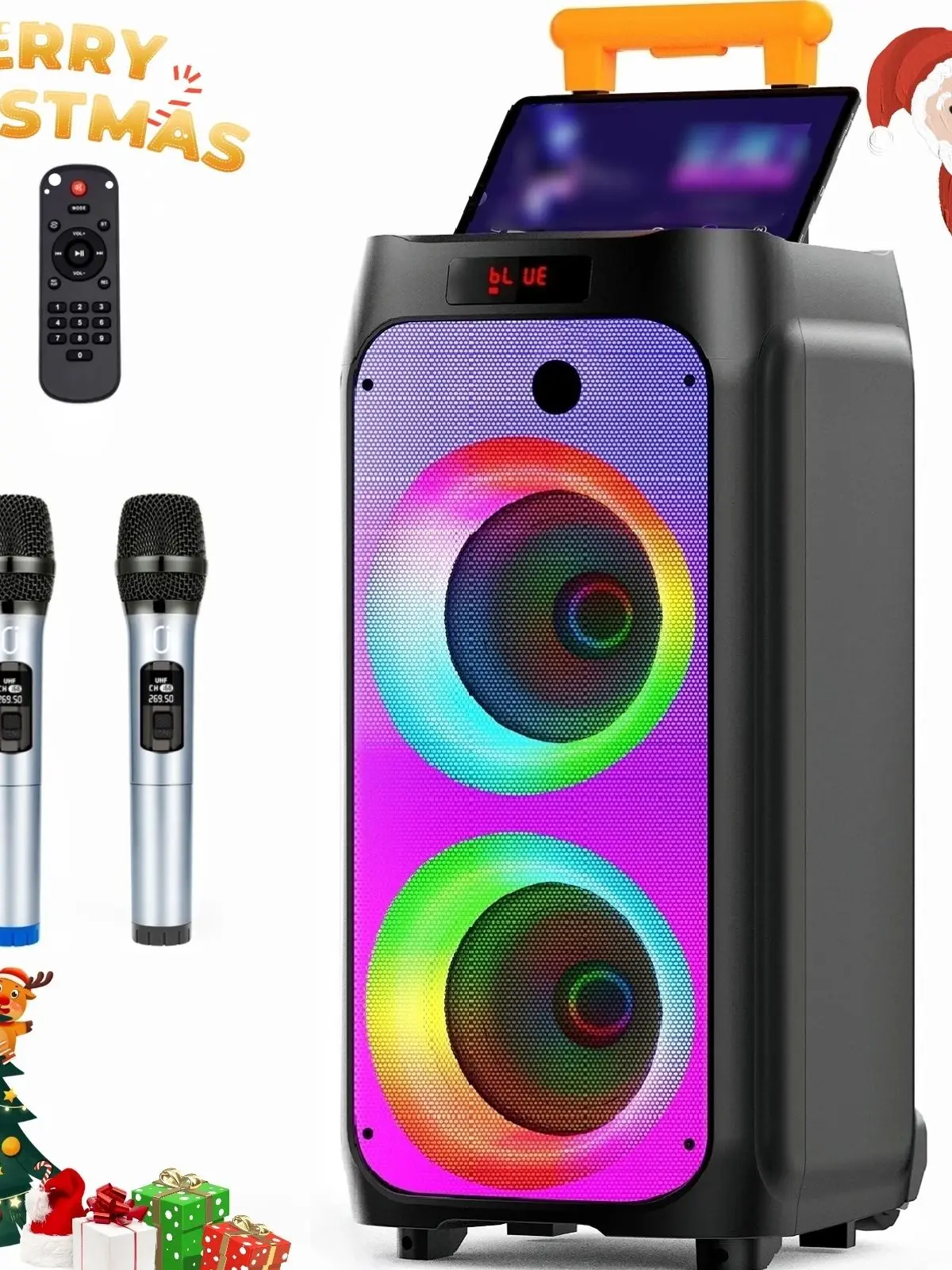 Karaoke-Maschine, tragbarer Bluetooth-Lautsprecher mit 2 kabellosen Karaoke-Mikrofonen, T8 Karaoke-Maschine für Erwachsene und Kinder für die Heimparty