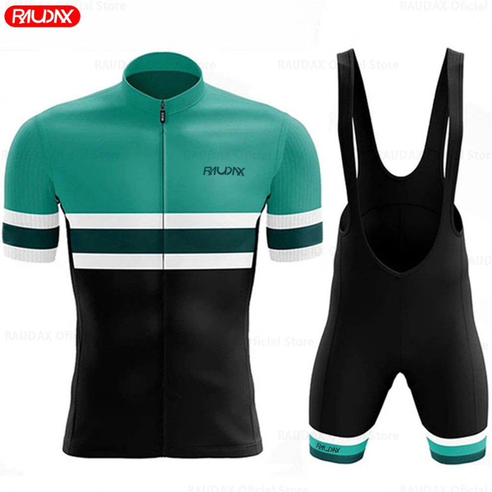 Raudax 2024 Summer Men Short Sleeve Cycling Jersey Set Breathable MTB Bike Cycling Clothing Maillot Ropa Ciclismo Uniform Kit