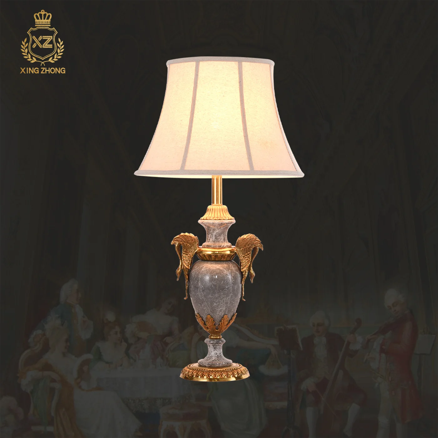 European Neo Classic Fabric Decorative Indoor Villa Living Room Copper Table Light Bedroom Study Art Table Light
