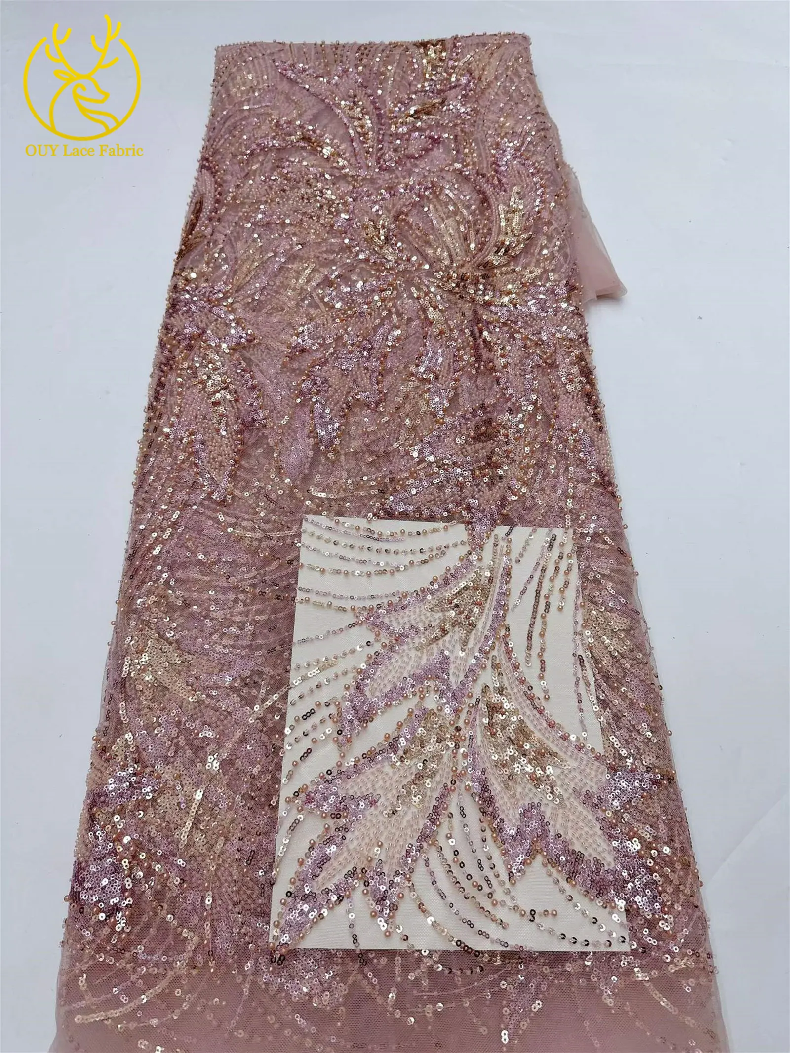 Großhandel Nigerianischer Perlen-Spitzenstoff 2026 Modischer Französischer Afrikanischer Pailletten-Netzstoff für Brautkleider und Partykleider 5 Yards – Detail 13