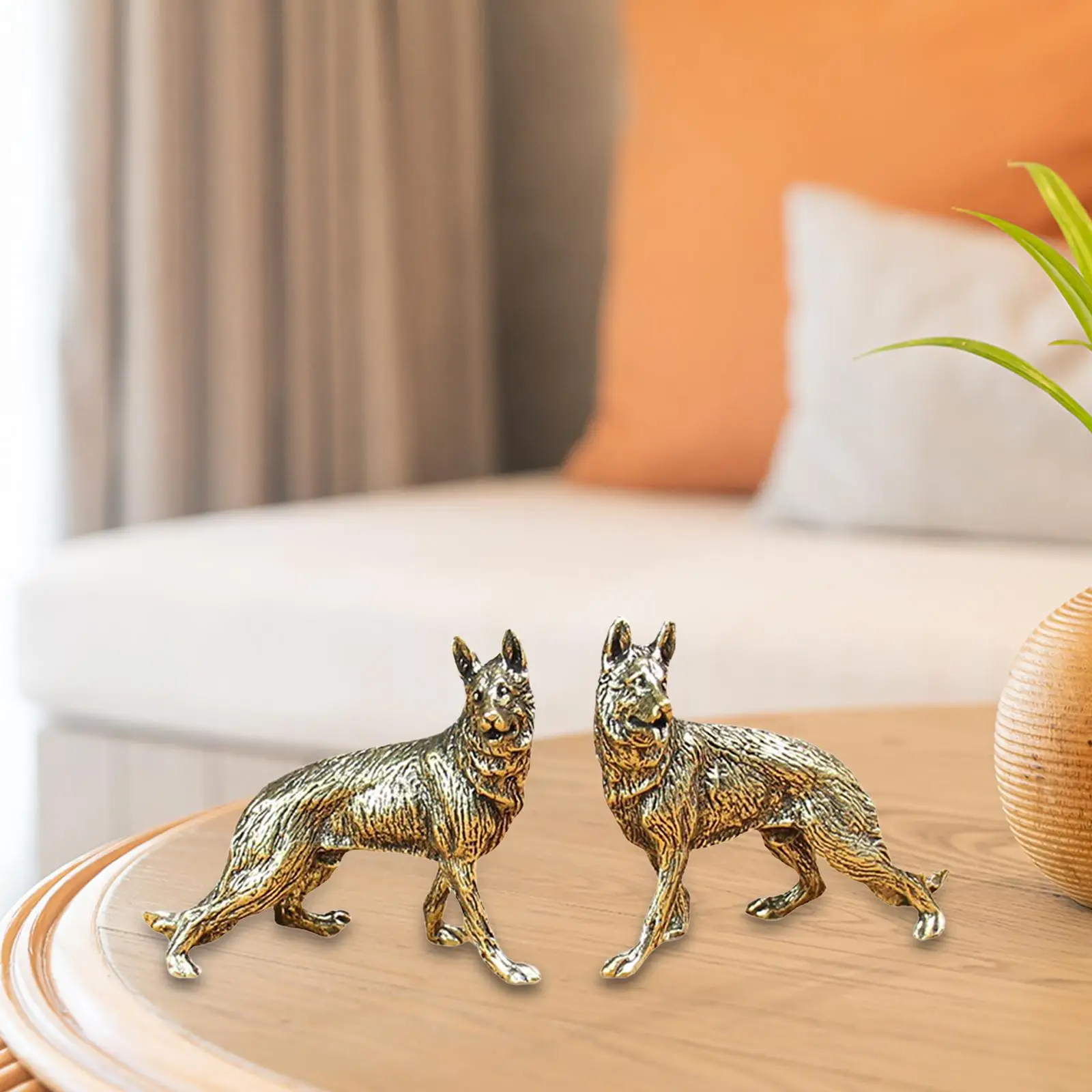 Brass Dog Figurine Animal Sculpture Decor Animals Brass Decor German Shepherd Figurine for Book Shelf Desktop Bedroom Hotel Home