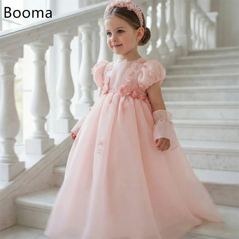 

Booma трапециевидные платья с круглым вырезом и розовыми цветами для девочек, платье для свадебной вечеринки для детей, платья для выпускного вечера с цветами для девочек на заказ