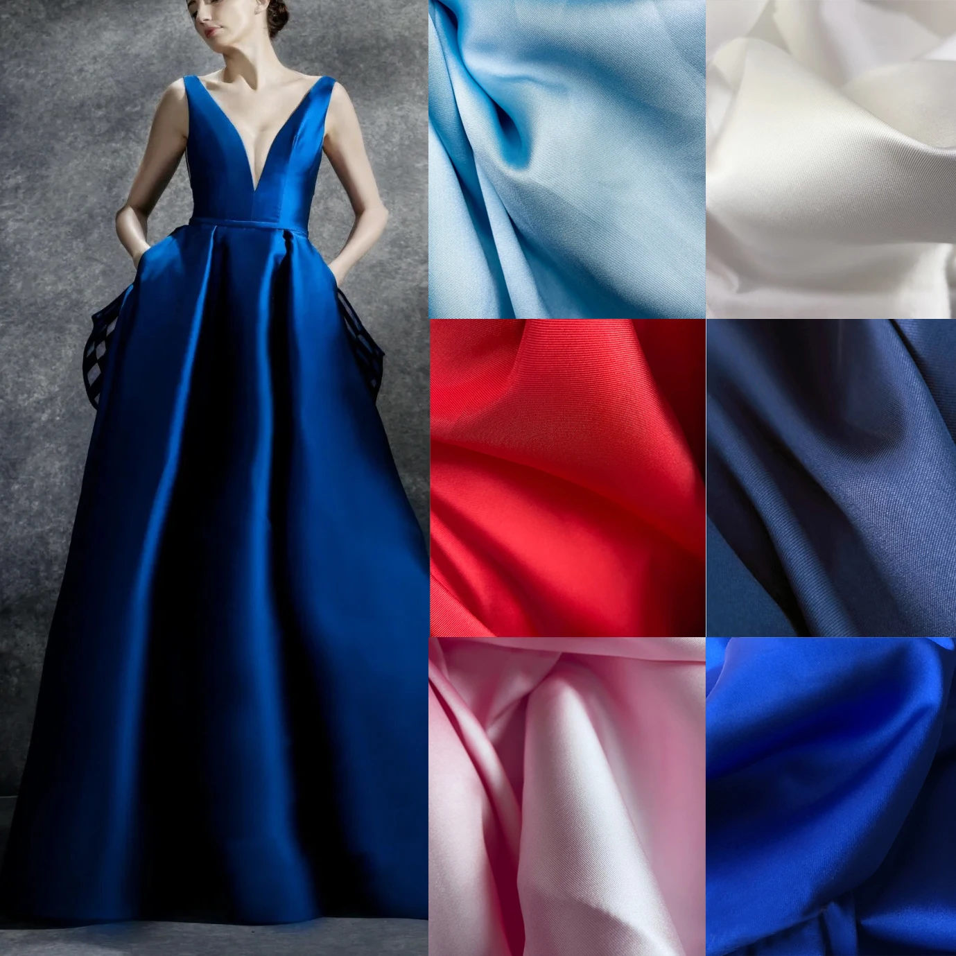 Blue Black Luxury Stiff Mikado Satin Fabric by the meter , Bridal Wedding Dress Suit Fabric, Twill Satin DIY Sewing Material