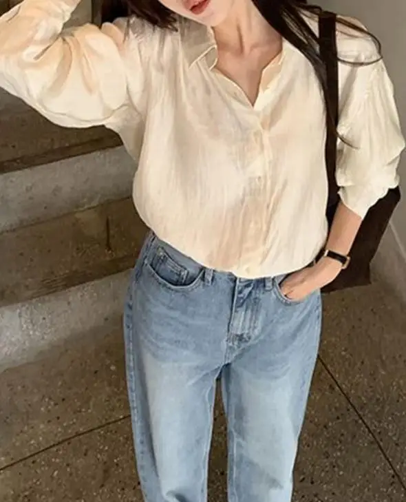 

Осень-зима 2025 г., повседневная элегантная минималистичная рубашка-кардиган с воротником-поло, женская одежда