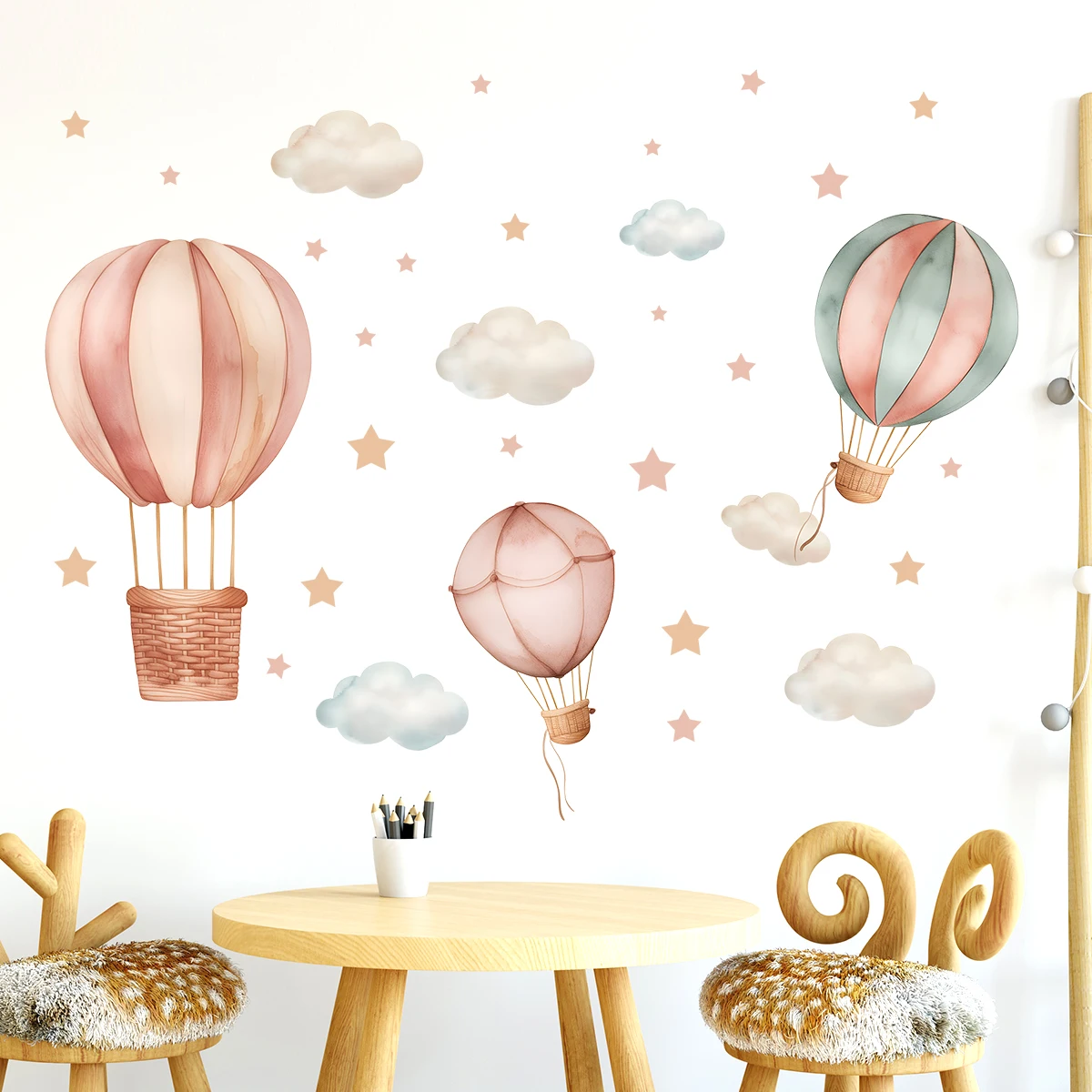 1Pc Cartoon Cloud Star Balloon Furniture adesivi murali per bambini Room Decor bambini camera da letto decorazione soggiorno decalcomanie da parete