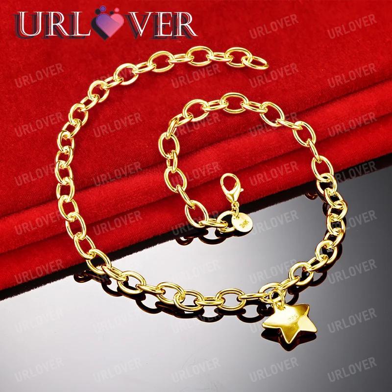 

URLOVER 18K Gold Necklace For Woman Five-pointed Star Pendant Chain Necklaces Lady Fashion Party Wedding Jewelry Birthday Gift