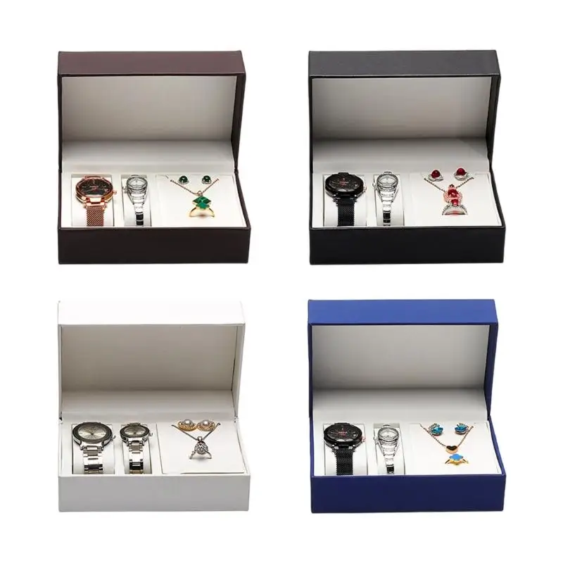 

9HJK Top PU Leather Jewelry Storage Case For Watches And Accessories White Design