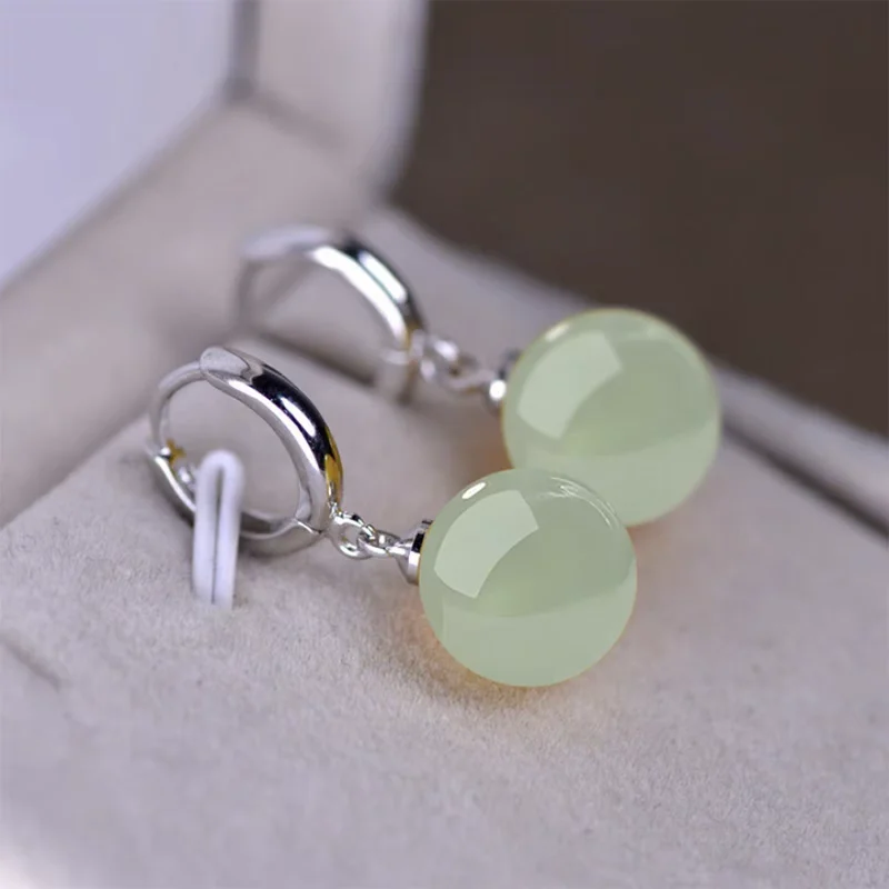 

Серьги из стерлингового серебра 925, модные изысканные роскошные серьги с подвеской из качества нефрита, элегантные изысканные серьги нового стиля для женщин