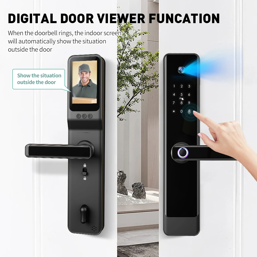 Smart Real-Time Video Call Camera Fingerprint Lock With Big Screen Digital Viewer 6068 Mortise