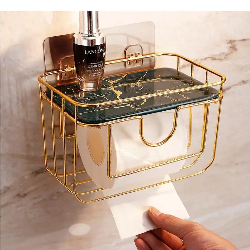 Toilet Roll Holder Wrought Iron Marble Ceramics Storage Rack Wall-mounted Tissue Box Paper Holders Napkin