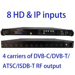 4 carriers 8 HD to DVB-C/DVB-T/ISDB-T encoder modulator Digital TV Headend QAM RF Modulator, ATSC catv modulator