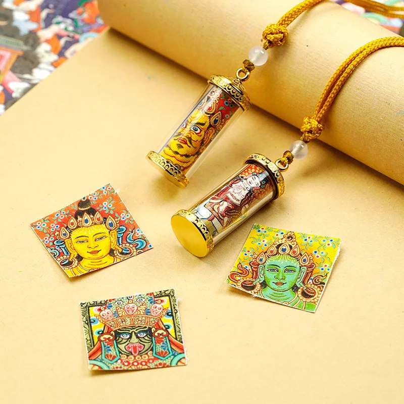 1pcs Titanium Steel Thangka Tube Painting Glod Amulet Buddha Pendant  Art  Color Accessory Necklace High Quality Ornament