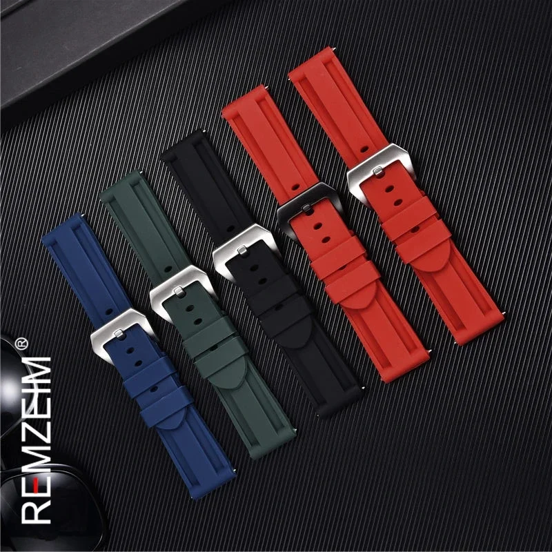 REMZEIM 22mm 24mm 26mm Rubber Silicone Watch Band High Quality Strap Brand Watchband Men Replacement Wrist Watch Accessories