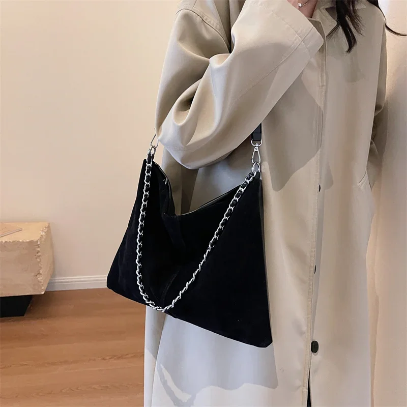 LEFTSIDE Retro PU Leather Shoulder Bags For Women 2024 Y2K Winter Fashion Trend Crossbody Bag Female Chain Handbags And Purses