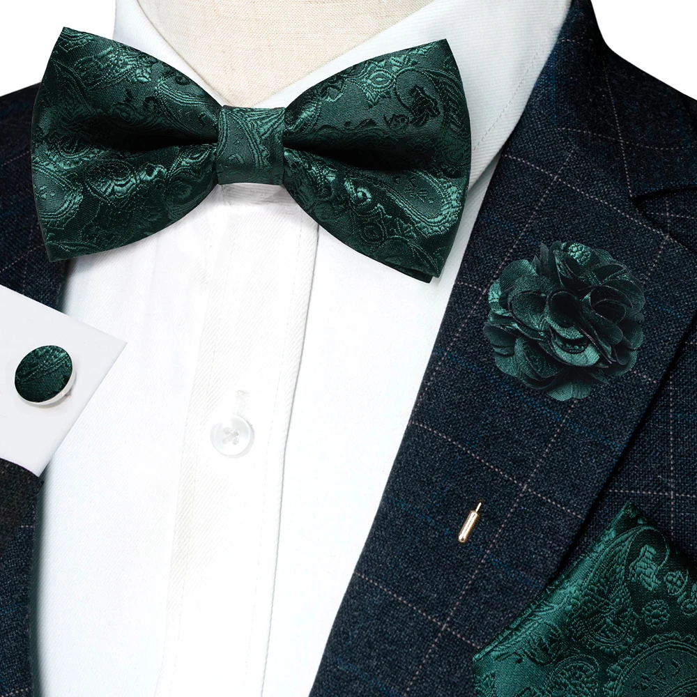Champagner-Seiden-Jacquard-Paisley-Fliege für Herren, Brosche, Einstecktuch, Manschettenknöpfe-Set, vorgebundene Fliege mit Schmetterlingsknoten für Männer, Hochzeit, Geschäft – Detail 14