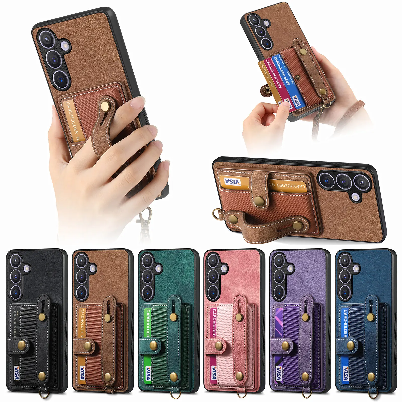 

Wristband Cards Solt Leather Wallet Case For Samsung Galaxy S24 Ultra S23 S22 Plus S21 FE A04 A14 A24 A34 A54 A15 A25 A72 A73