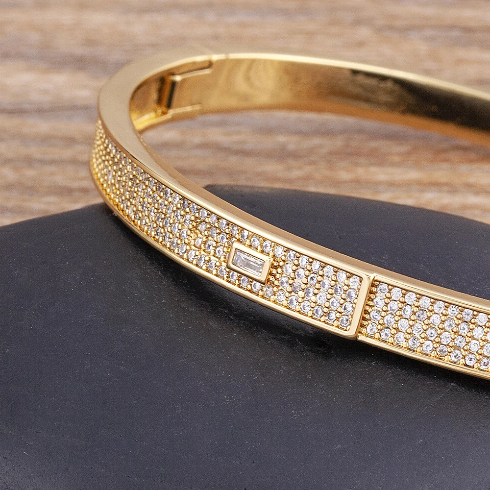 Nidin New Fashion Pave Shiny Crystal Zircon Charm Bangle Dla kobiet Kobieta Zaręczyny Ślub Impreza Biżuteria Akcesoria Prezent — zdjęcie 6