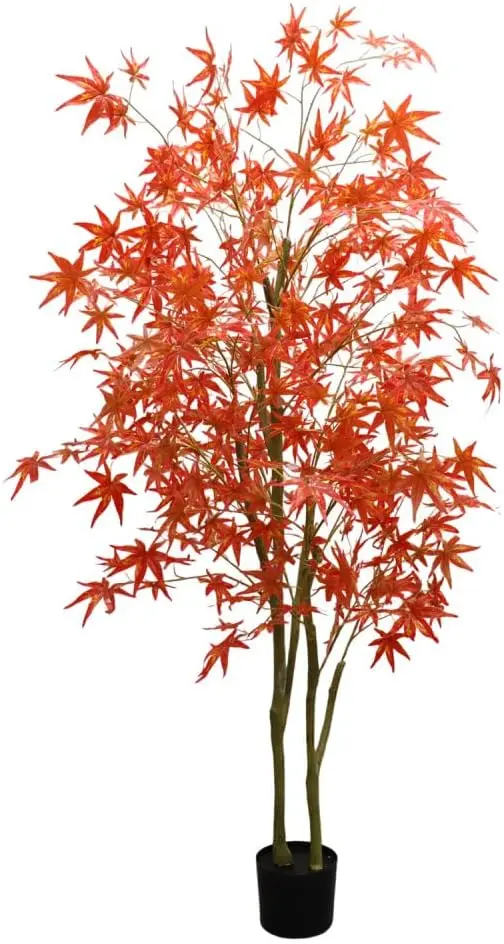 

Artificial Maple Tree in Plastic Pot 3.9ft/4.9ft/5.9ft Faux Red Maple Leaves Silk Autumn Maple Artificial Tree for Office House