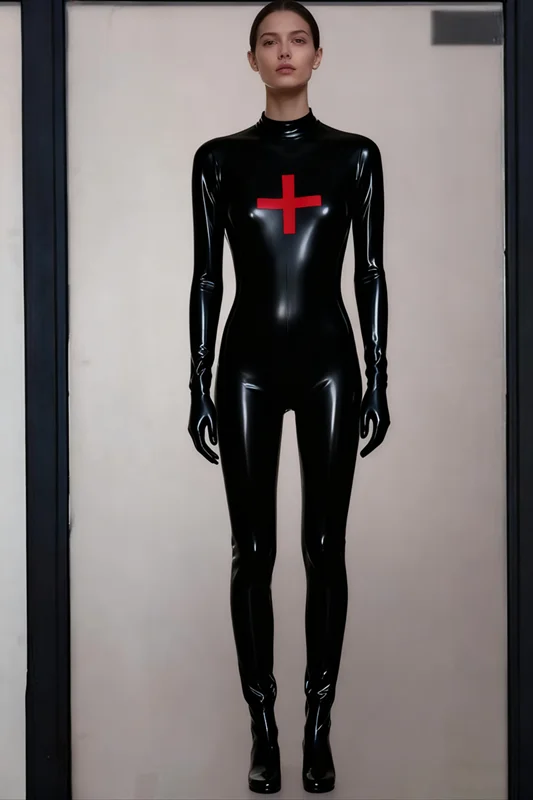 Latex Rubber Catsuit Fashion uniform Zentai Bodysuit Gummi Halloween Club Party