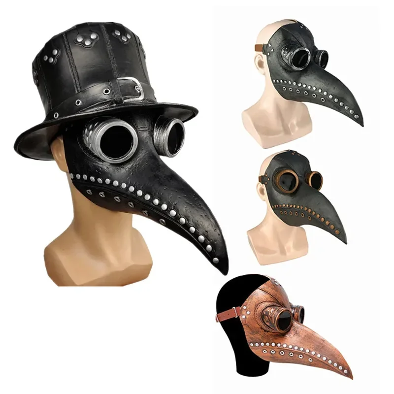 Halloween Black Rubber Plague Doctor Mask Long Nose Bird Beek Steampunk Gas Latex Face Mask Cosplay Prop for Kids and Adult