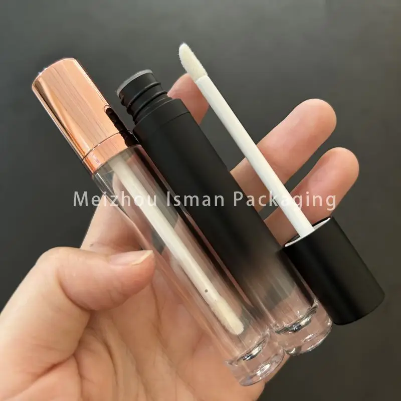 

50Pcs luxury round rose gold lipgloss bottle wand tubes empty gradient black lip gloss container packaging with brush 6ml