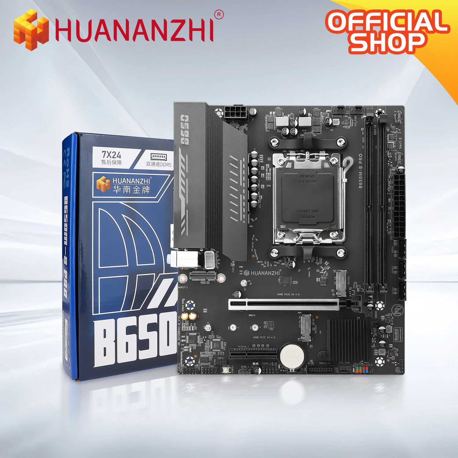 HUANANZHI B650M B PRO AMD AM5 Motherboard Mendukung Ryzen R5 R7 7000 8000 9000 Seri M.2 NVME WIFI Dual Channel DDR5 EXPO RAM