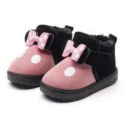 Girls Snow Boots 2024 New Winter Casual Polka Dots Bow Plush Fashion Cute Kids Boots Non-slip Children Ankle Boots Drop Shipping