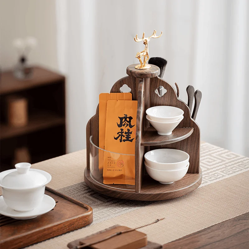 

Revolving Tea Stand - Walnut Display Shelf for Ceramics & Tea Tools