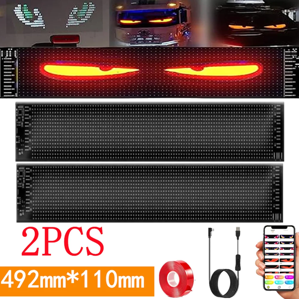 

2PCS Ultra-thin Flexible Matrix Animated LED eyes Glass Windshield Smart Devil eyes Light for Truck Sign Lights Store LED Screen