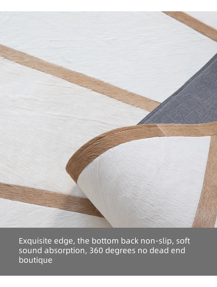 Handmade Real Cowhide Round Carpet Living Room Bedroom Sound-absorbing Rug Genuine Cow Fur Chair Floor Mat Sofa Coffee Table Mat