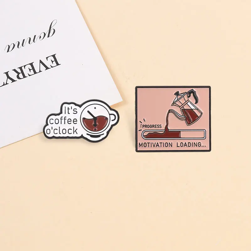 Motivations-Kaffeekanne mit Fortschrittsbalken „Es ist Kaffee-Stunden-Zeit“ Emaille-Abzeichen Koffein-Süchtiger Humor-Pin Brosche für Büroangestellte – Detail 7