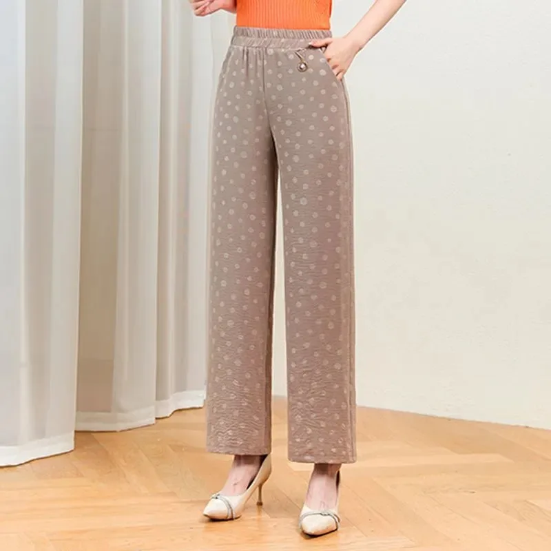 Women's New Style Spliced elastic High Waist Printed Pockets Fashionable Loose Versatile Casual Pants