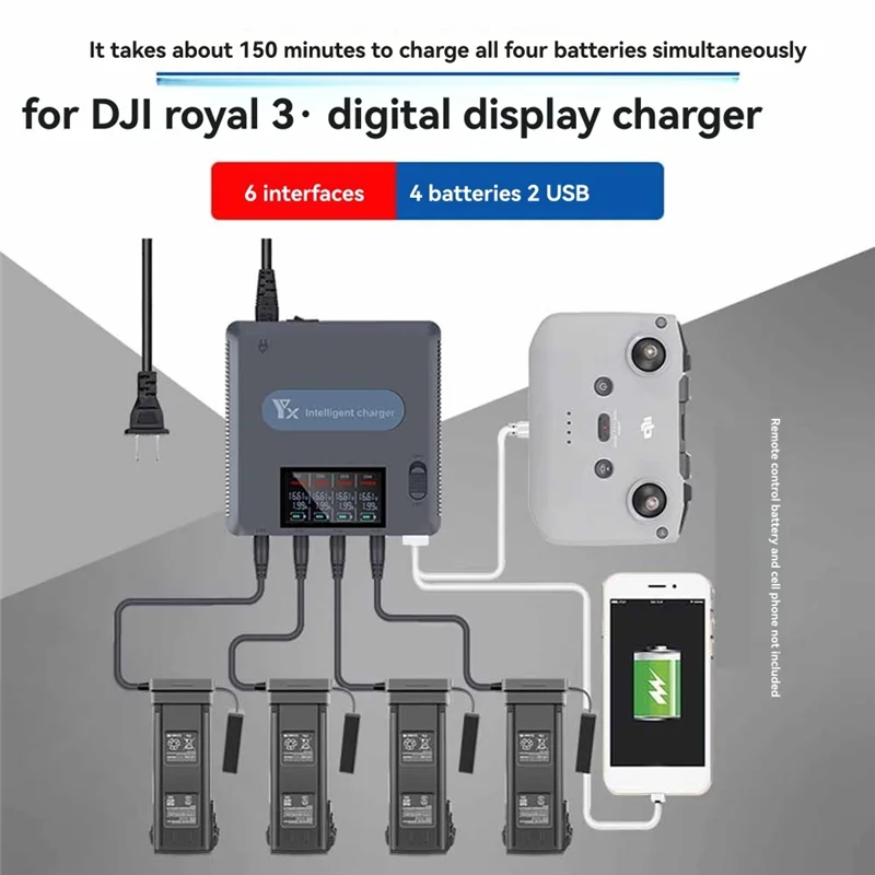 شاحن بطارية ذكي سريع AA60 لـ DJI Mavic 3 محور شحن بشاشة رقمية لملحقات الطائرة بدون طيار