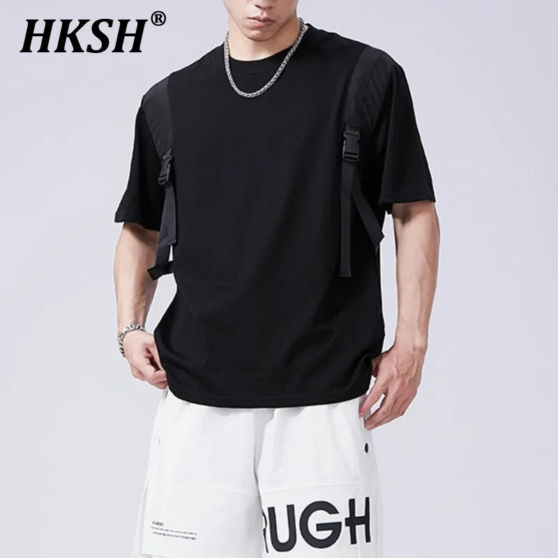 HKSH Summer New Men's Loose T-shirt Trendy Casual Ice Silk Cool Feeling Functional Shoulder Strap Niche Design Half Sleeve Tees