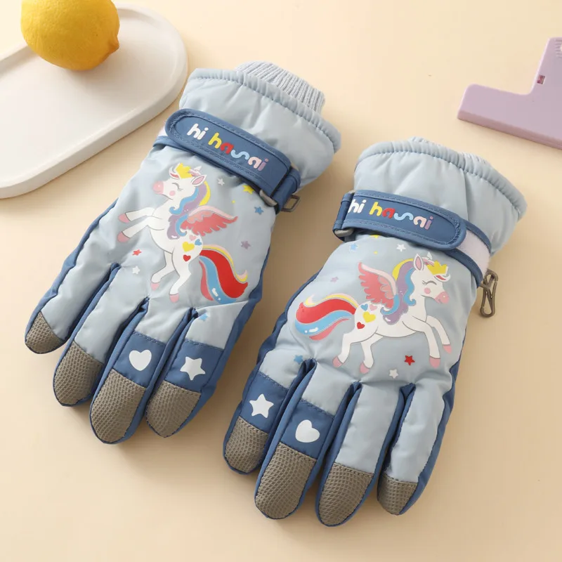 يونيكورن الكرتون الفتيات قفازات الشتاء أفخم الدافئة سميكة الاطفال التزلج القفازات الثلوج مقاوم للماء المضادة للانزلاق قفازات الأطفال #3
