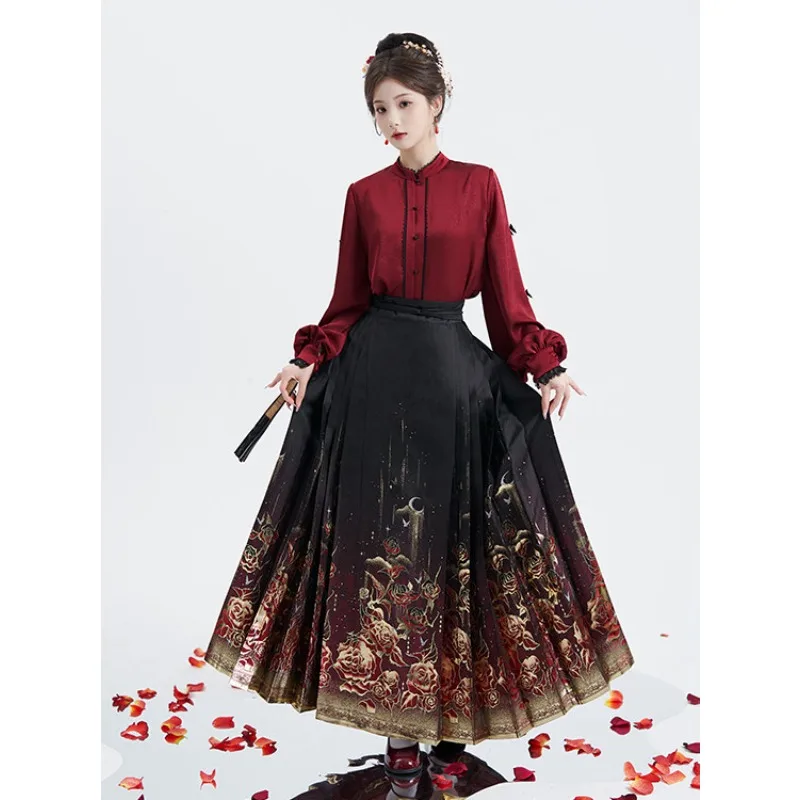 

2026 new gilt rose embroidered horse dress set, spring and autumn weaving gold new Chinese hanfu national style two-piece set
