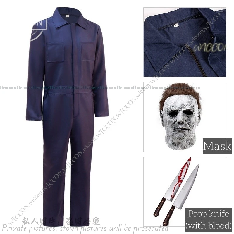 Halloween Death Jumpsuit Slaughter Halloween Costume Cosplay Woman Man Mask Prop Knife With Blood Movie Horror Halloween Party