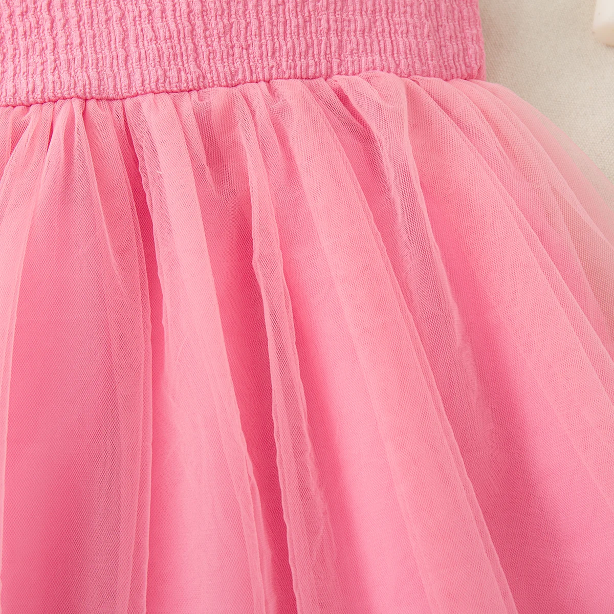 Baby Girl Pink Dress Cute Cherry Decorative Solid Color Suspender Gauze Dress Summer Casual Dresses for Girls 0-4 Years
