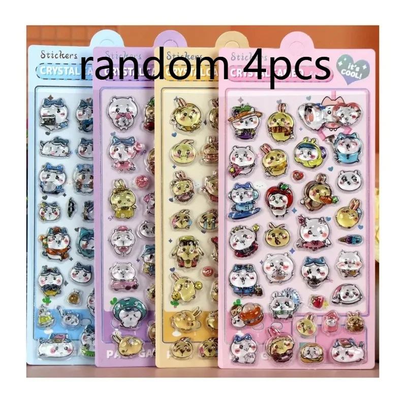 

1/4pcs 3d Japanese Style Solid Crystal Epoxy Embossed Stickers Cartoon Chiikawa Merch Pvc Decals Cute Decorative Gift Wholesale