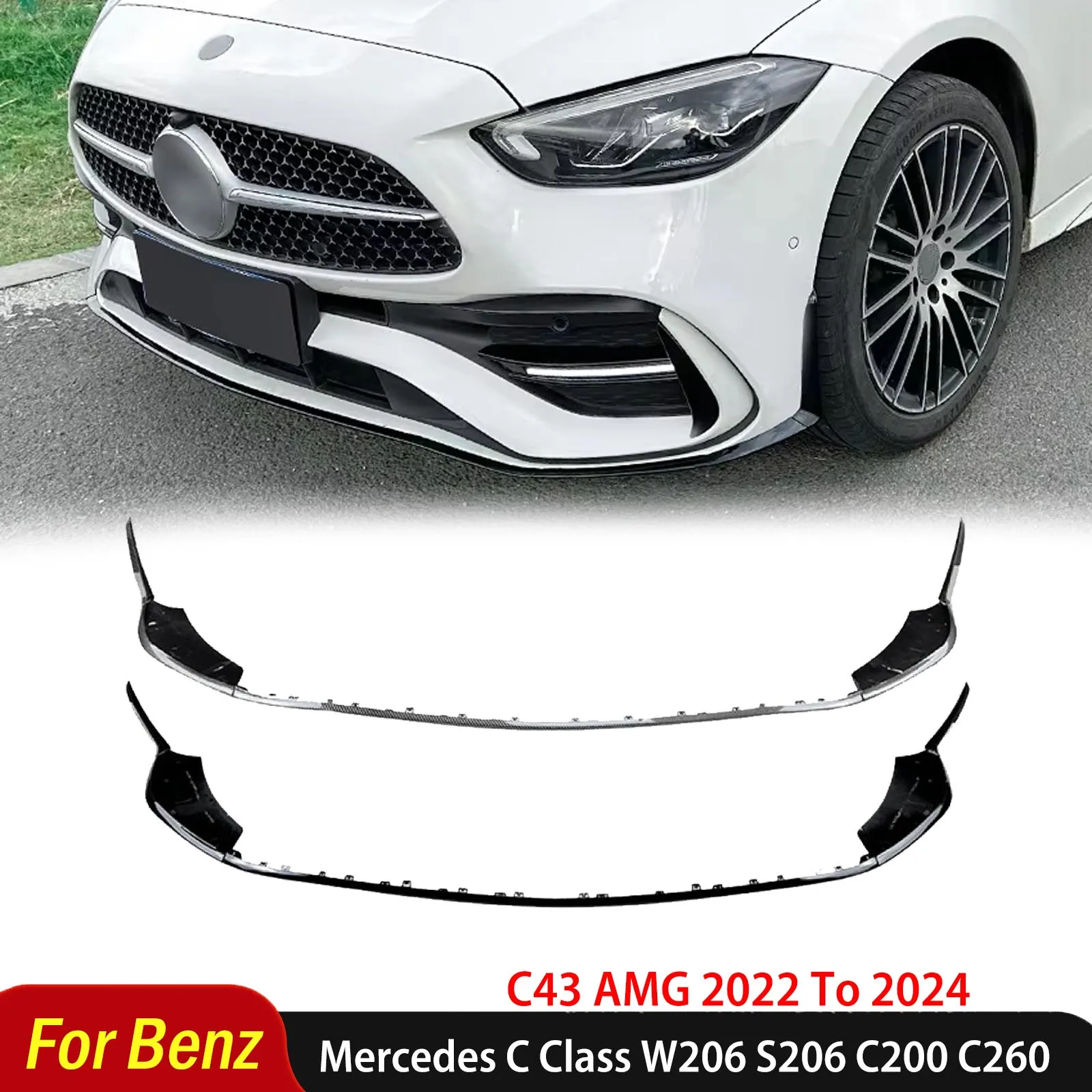 

For Mercedes Benz C Class W206 S206 C200 C260 C43 AMG 2022 To 2024 Car Front Bumper Lip Diffuser Spoiler Tuning Auto Accessories